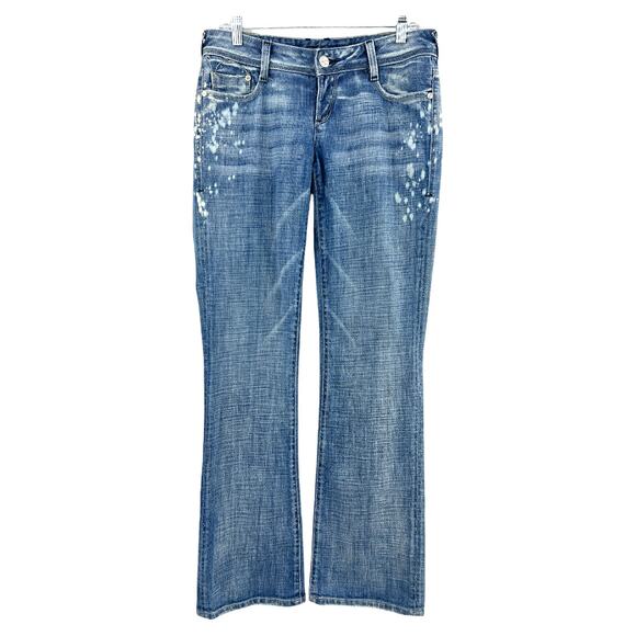 Bebe (28) (31x34) Long Distressed Bootcut Jeans Bleached Light Wash Low Rise - Picture 2 of 9